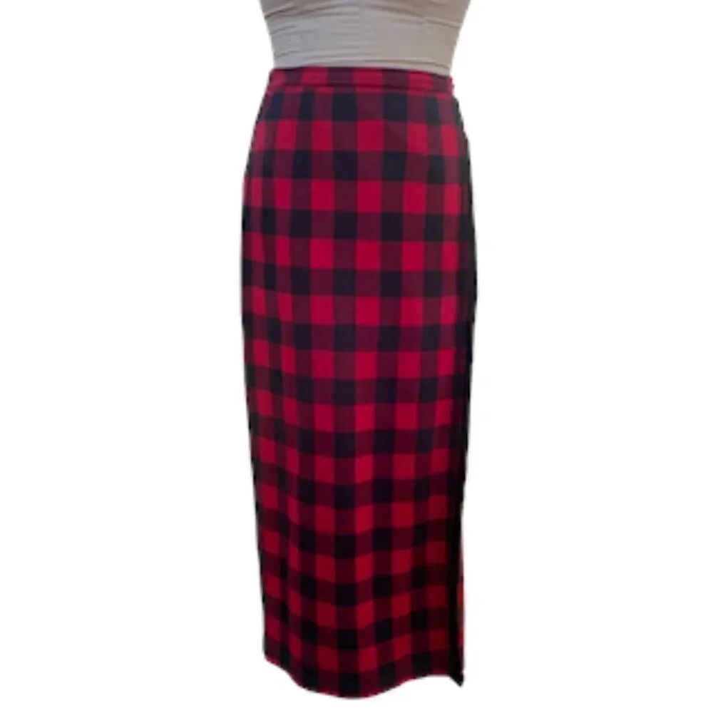 Bechamel Buffalo Plaid Skirt Pull-On Fringe Detail Sz S Vintage